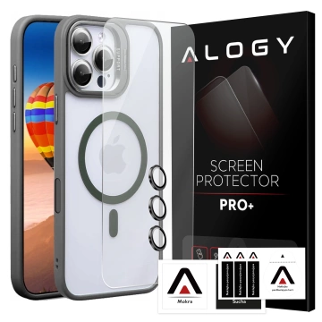 Etui hybrydowe ochronne do Apple iPhone 16 Pro Max Alogy KickStand Hybrid Case z podpórką do MagSafe Szare + szkło hartowane