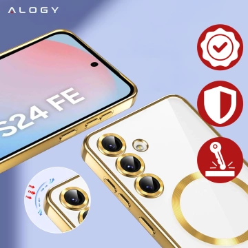 MagSafe-Hülle für Apple iPhone 16 Pro Max Alogy Glamour Luxus-Ringgehäuse Gold-Transparent