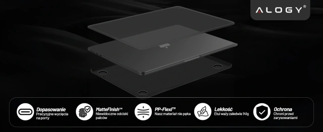 Etui do Apple MacBook Air 13.6 M2 / M3 / M4 (2022, 2023, 2024, 2025) - elastyczna, matowa obudowa ochronna, smukła i odporna na zarysowania – Alogy AirGuard™ Czarny