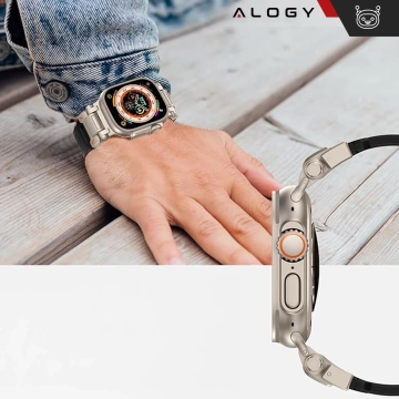 Alogy Luxus-Metall-TPU-Armband für Apple Watch 42/44/45/49 mm, Schwarz