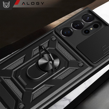 Hülle für Samsung Galaxy S24 Ultra gepanzertes Slide Case Ringgehäuse Kameraschutz Camshield Alogy schwarz