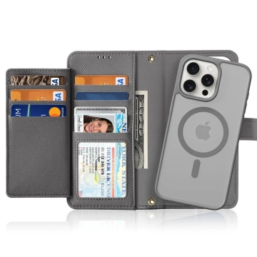Etui do iPhone 15 Pro Dux Ducis Lawa Wallet Mag Skórzane Szare