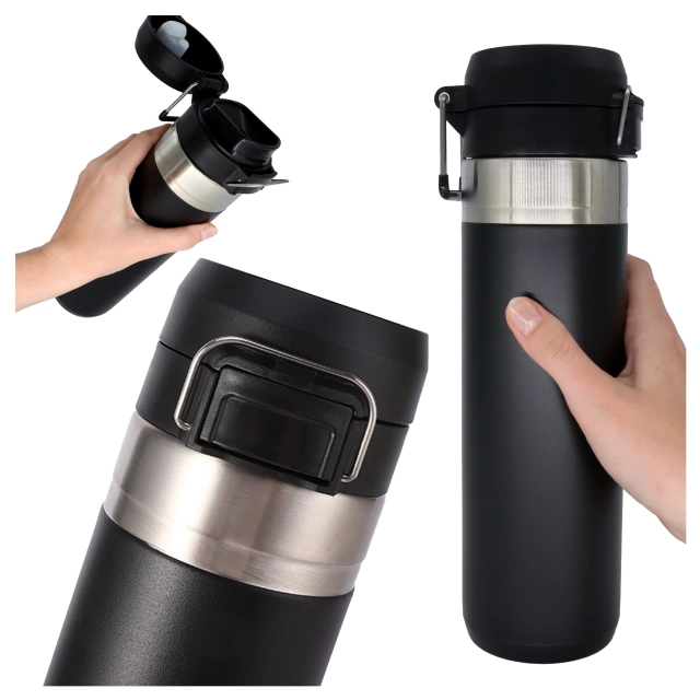 Kubek termiczny Termos Alogy ThermoGo™ 800ml Stalowy Szczelny Pakowny Podróżny do Kawy i Herbaty Sportowy Długo Trzymający Ciepło do Auta i Plecaka Czarny