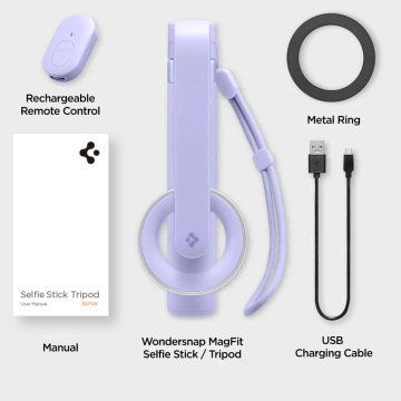 Selfie Stick Stick Stativ Spigen S580W MagSafe Bluetooth Telefonhalter Fotos Fernbedienung Lila