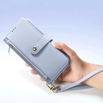 Dux Ducis Lawa iPhone 16 Pro Lederhülle mit blauem MagSafe Wallet
