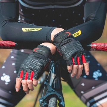 Rockbros S169BR S Fahrradhandschuhe mit Gel-Einsätzen – Schwarz und Rot