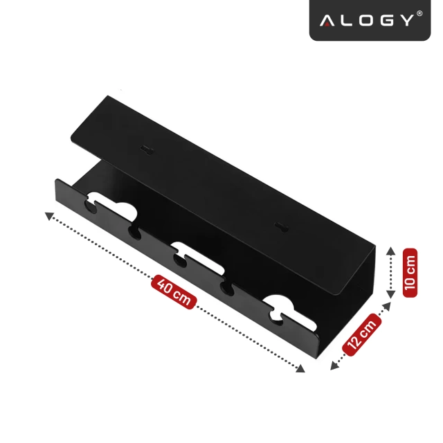 Organizer na Kable 2w1 Pod Biurko i na Ścianę, 40 cm, z Paskiem Klejącym utrzymanie porządku na biurku, Alogy CableHold™ – Czarny