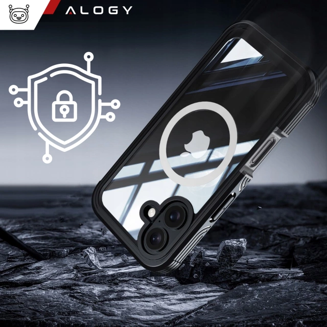 Etui ochronne na telefon do Apple iPhone 16 Alogy Shield360 MagCase™️ do MagSafe obudowa z ochroną wyświetlacza i aparatu Czarne