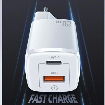 USAMS Wandladegerät 1x USB-C 1x USB T37 20W (nur Kopf) Super SI PD3.0 QC3.0 Schnellladung weiß/weiß CC128TC02 (US-CC128)