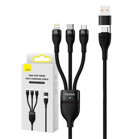 Kabel USB 3w1 Baseus Flash Series 2, USB-C Micro-USB Lightning, 100 W, 1,2 m (schwarz)