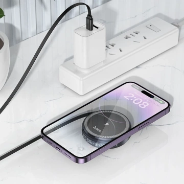 HOCO Kabelloses Ladegerät mit einziehbarem Kabel Typ-C, kompatibel mit MagSafe und Apple Watch, 15 W, CQ18, Grau