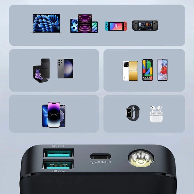 Joyroom JR-PBF01 Powerbank 10000 mAh 30 W PD + latarka + etui – czarny