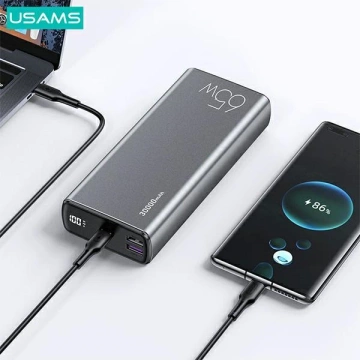 USAMS Powerbank PB59 30000mAh 65W 2xQC3.0 PD Schnellladung Czarny/Schwarz CMXLOGTC01 (US-CD165) Kabel USB-C-USB-C