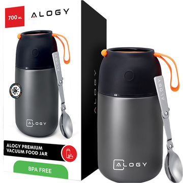 Abendessen-Thermoskanne für Kinder-Suppe, Essen, 700 ml, Alogy Edelstahl-Klapplöffel, Thermograu