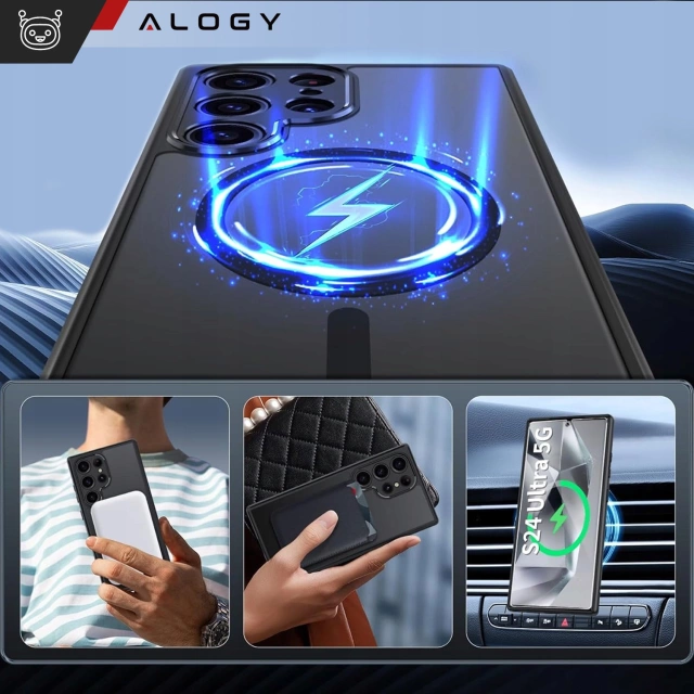 Etui do Samsung Galaxy S25 Ultra obudowa ochronna na telefon Alogy Matte HybridMag™️ Case do MagSafe Matowe Czarne + Szkło Hartowane