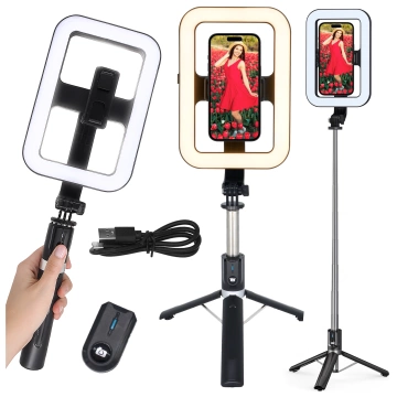 Alogy GlowStick™ Pro Stativ-Selfie-Stick mit Fernbedienung und LED-Licht für Make-up-Fotos und -Videos, Länge 132 cm, Schwarz