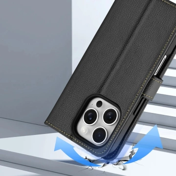 iPhone 16 Pro Dux Ducis Lawa Leder MagSafe Wallet Case Schwarz