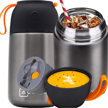 Abendessen-Thermoskanne für Kinder-Suppe, Essen, 700 ml, Alogy Edelstahl-Klapplöffel, Thermograu
