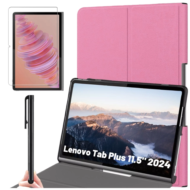 Etui + Szkło ochronne do Lenovo Tab Plus 11.5" 2024 TB351FU Alogy Book Cover Case obudowa na tablet Różowe + Rysik Gratis