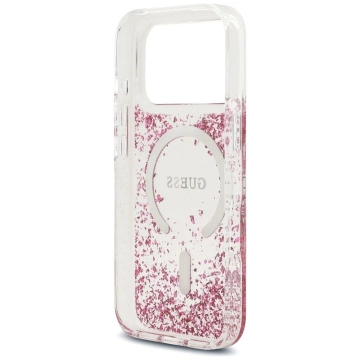 Etui Guess MagSafe do iPhone 17 Pro Resin Bottom Glitter Pink