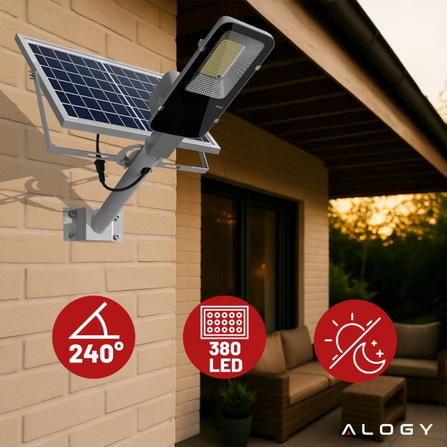 Lampa solarna Uliczna 1600W LED wodoodporna IP65 ścienna Alogy SolarBright 6000mAh do domu elewacyjna światło