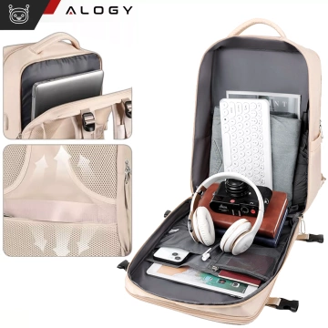 Damen-Reise-Laptop-Rucksack für Koffer, Gepäck, Flugzeug, Arbeit, Schule, 45 x 30 x 20 cm, Alogy Beige