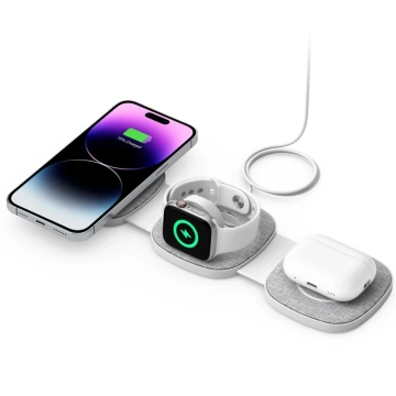 QI15W-A24 3IN1 magnetisches MagSafe kabelloses Ladegerät für iPhone, Airpods, Apple Watch Grau
