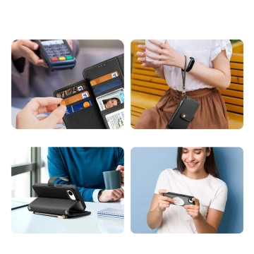 Dux Ducis Lawa Schwarze iPhone 16e Hülle mit schwarzer MagSafe Wallet