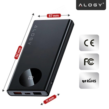 PowerBank Alogy TurboCharge 120W PD PowerDelivery Schnellladung 10000mAh 2x USB-A 1x USB-C Schwarz