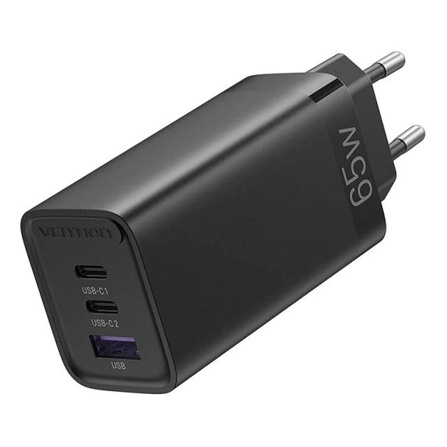 Vention FEDB0-EU 2xUSB-C USB-A GaN 65W Schwarzes Ladegerät