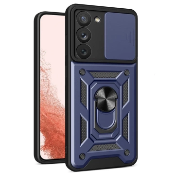 Hybrid Armor Camshield Hülle für Samsung Galaxy S23 gepanzerte Hülle mit Kameraabdeckung blau