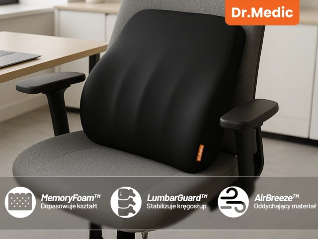 Poduszka do Samochodu pod Plecy Lędźwie DR.MEDIC LumbarGuard™ Ergonomiczna poduszka lędźwiowa na fotel krzesło do auta dla kierowcy pasażera