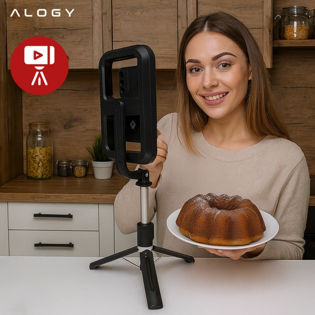 Kijek Selfie Stick Alogy GlowStick™ Pro Tripod Selfie z pilotem i lampą LED do zdjęć makijażu nagrywania filmików długi 132cm Czarny