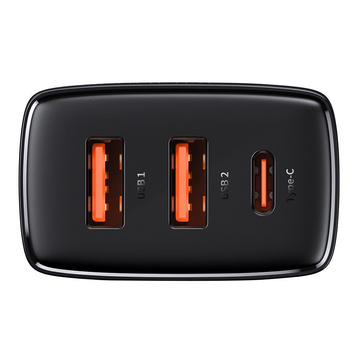 Baseus Kompaktes Schnellladegerät 2xUSB USB-C PD QC 3.0 3A 30W Schwarz