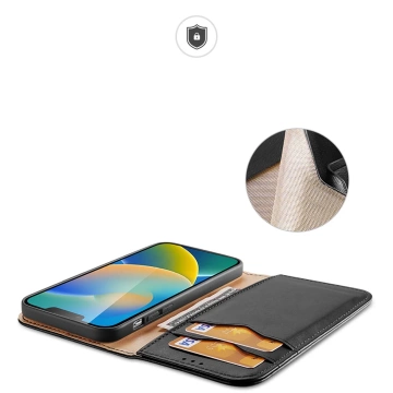 Dux Ducis Hivo Leather Flip Cover Echtes Leder Wallet für Karten und Dokumente iPhone 14 Plus Schwarz