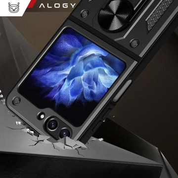 Hülle für Samsung Galaxy Z Flip 6 Armored Case Stand Ring Alogy schwarz