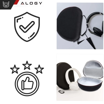 Schutzhülle für JBL Tune 600/510/500/460/450 Kopfhörer, Alogy Hartschalenetui mit Reißverschluss, Schwarz