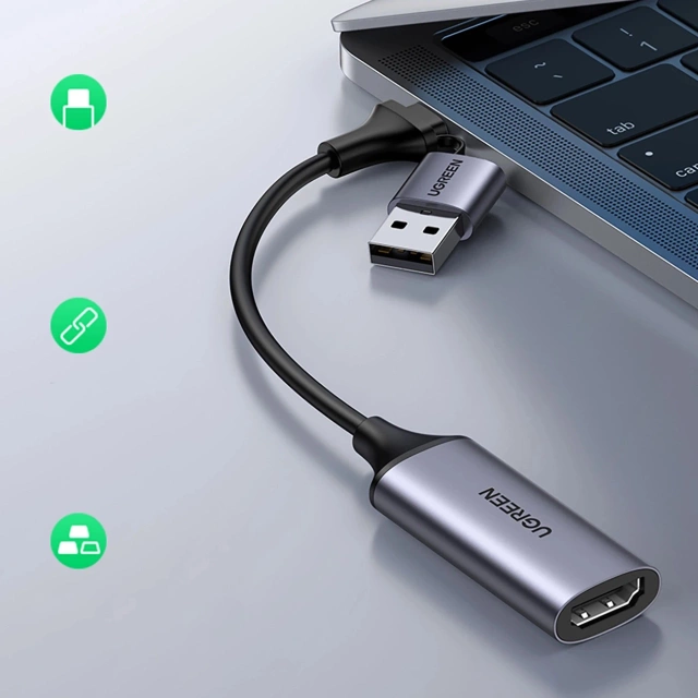 Adapter Ugreen CM489 HDMI do USB-A/USB-C Grabber 1080p 30Hz Szary