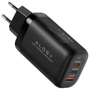 Kabel Zasilający USB-C do USB-C 65W 1m, Szybkie Ładowanie PD, Magnetyczny, Trwały i Elastyczny Przewód Alogy MagiCharge™ – Czarny + Ładowarka Sieciowa 3w1 65W 