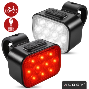 Lampka rowerowa LED 500 LM 200 LM Alogy DuoRide™ Lights 20 LED Latarka na rower wodoodporne światło światełko na przód i tył przednia tylna 2 zestaw