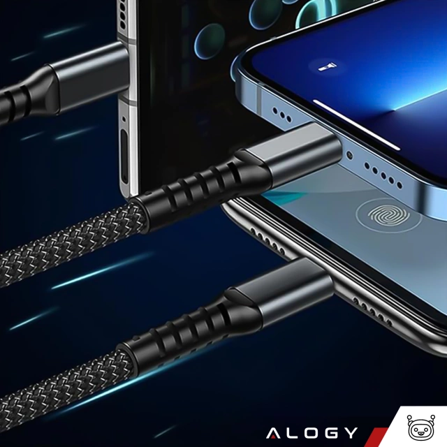 Kabel 120cm Alogy 3w1 Szybkie ładowanie Charging Cable 100W USB do USB-C + Micro + Lightning Czarny