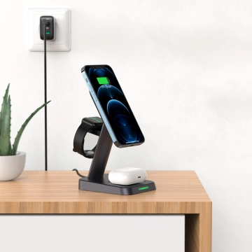 Acefast 15W Qi Wireless Charger für iPhone (mit MagSafe), Apple Watch und Apple AirPods Stand Stand Magnethalter schwarz (E3 schwarz)