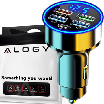 Autoladegerät 4x USB QC 3.0 USB C PD 20W LED schnell leistungsstark 250W für Alogy Autotelefon schwarz