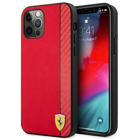 Etui na telefon Ferrari iPhone 12 Pro Max 6,7" czerwony/red hardcase On Track Carbon Stripe