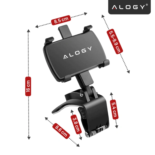 Uchwyt samochodowy do telefonu do 7.2" – montaż na lusterko, kokpit lub osłonę przeciwsłoneczną, stabilny i regulowany – Alogy MirrorGrip™ Czarny