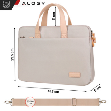 Umhängetasche für Herren und Damen, für Laptop, Tablet, 15,6 Zoll, Reisehülle aus Stoff, Alogy Beige