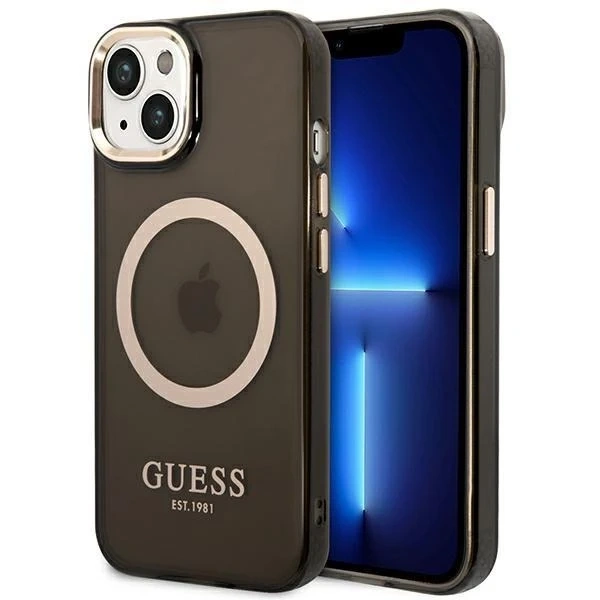 Etui Guess GUHMP14SHTCMK für Apple iPhone 14 6,1" Czarny/Black Hard Case Gold Outline Translucent MagSafe