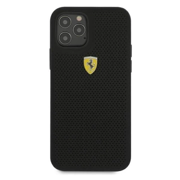 Ferrari iPhone 12/12 Pro 6.1" Handyhülle schwarz/schwarz Hardcase On Track Perforated