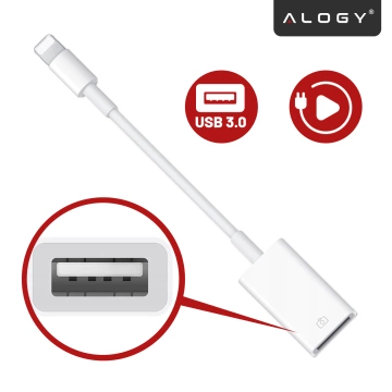 Przejściówka Adapter USB OTG USB-A 3.0 do Lightning, Kabel do iPhone i iPad, Obsługa Pendrive, Szybki Transfer Danych, Alogy OTGLink™ – Biały