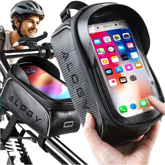 Torba rowerowa Alogy Sakwa 2L na rower uchwyt na telefon do 6.7" na ramę pojemna Czarna